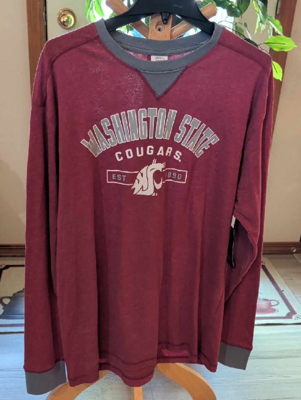 Pro Edge Washington State Cougars Long Sleeve Tee - Maroon with Gray Accents